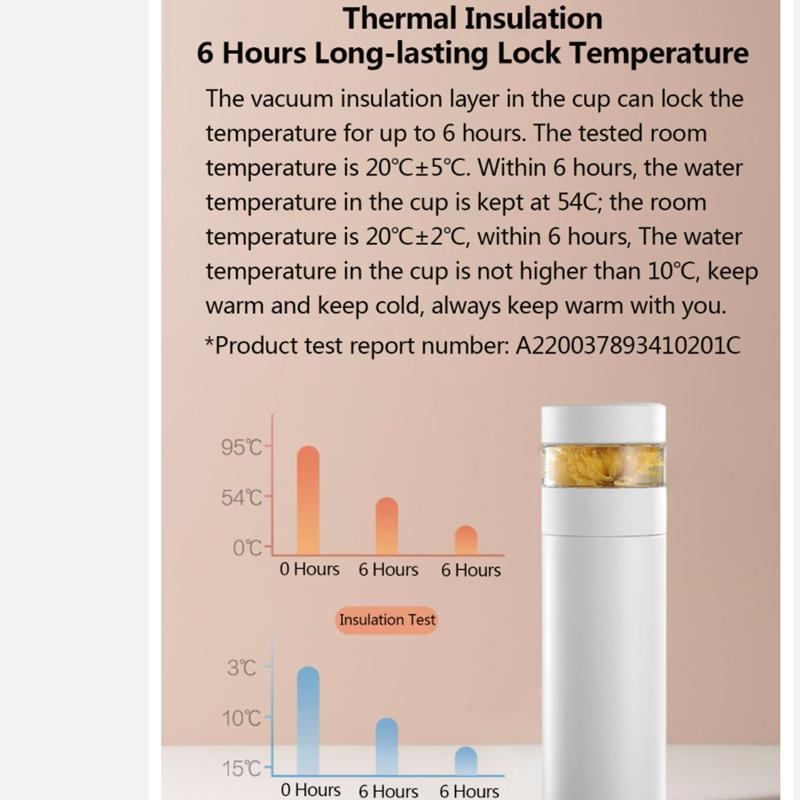 Xiaomi Умная изоляционная кружка для чая Youpin QUANGE H8133, отображение температуры в одно касание, разделение чая из нержавеющей стали 316, сохранение холода и горячего