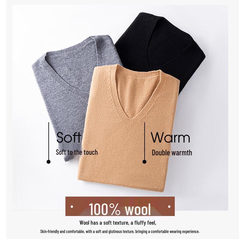 Hengyuanxiang Women's Pure Wool V-Neck Knit Sweater