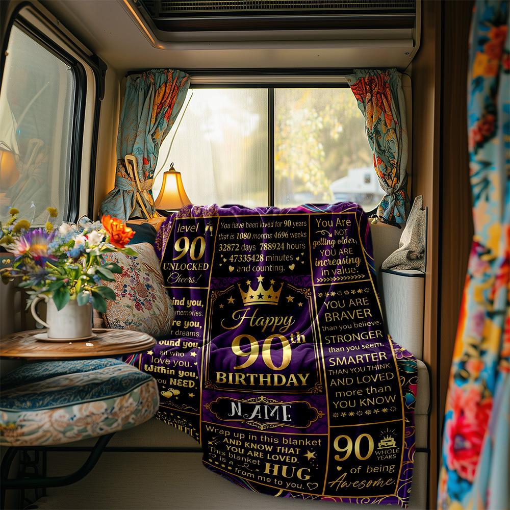 90Th Birthday Celebration Blanket Personalized Name Soft Comfortable Stylish Blanket Car Blanket Perfect For Travel Camping Outdoor Home Suitable For