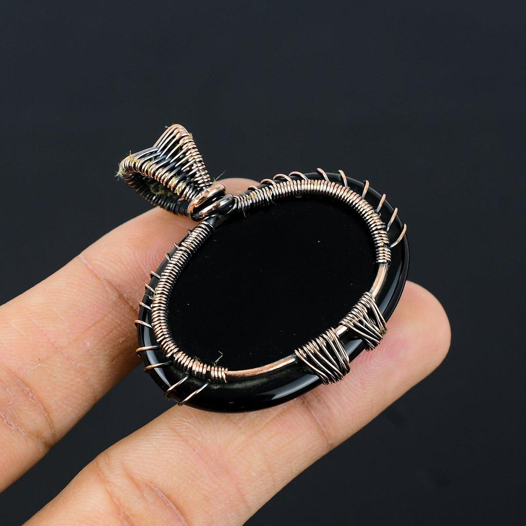 Двойное Древо Жизни, черный оникс, драгоценный камень, медная проволока, подвеска ручной работы, ювелирное изделие для подарка