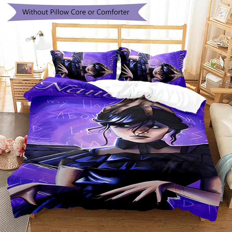 3pcs Custom Name Wednesday Addams Bedding Set Duvet Cover Closure Includes 1 Duvet Cover & 2 Pillowcases for All Seasons Bedroom Decor