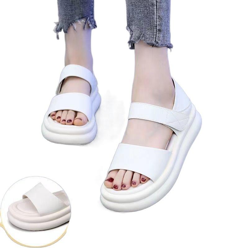 One Pedal Leather Sandals Women's Summer 2025 New Fashion Two Wear Slippers Stepping On Shit Soft-soled Platform Beach Shoes