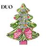 Christmas Desk Centerpiece Colorful Tree Tabletop Decor, Wooden Plaid Patterned Xmas Signs with Holiday Table Ornament Merry Greetings, Farmhouse
