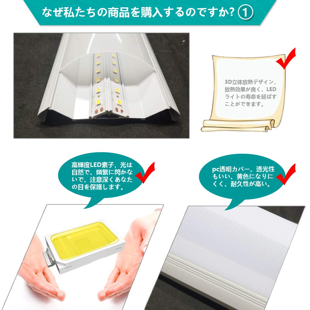 120cm LED Base Light, Kitchen Base Light, 40W Straight Fluorescent Tube, Integrated Fixture, Daylight White (5000K), LED Ceiling Light, Fluorescent