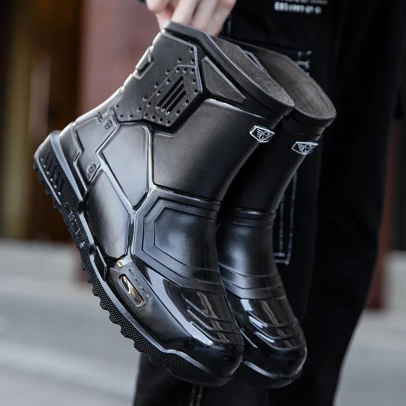 Men's Waterproof Rain Boots Outdoor Solid Color Fishing Boots Fashion Non-slip Waterproof Shoes Solid Color Mid-tube Rain Boots
