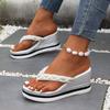 Fashion Pearl Decor Wedge Heel Sandals for Women Fashion Clip Toe Chunky Platform Slippers Woman 2025 Summer Thick Sole Beach Flip Flops