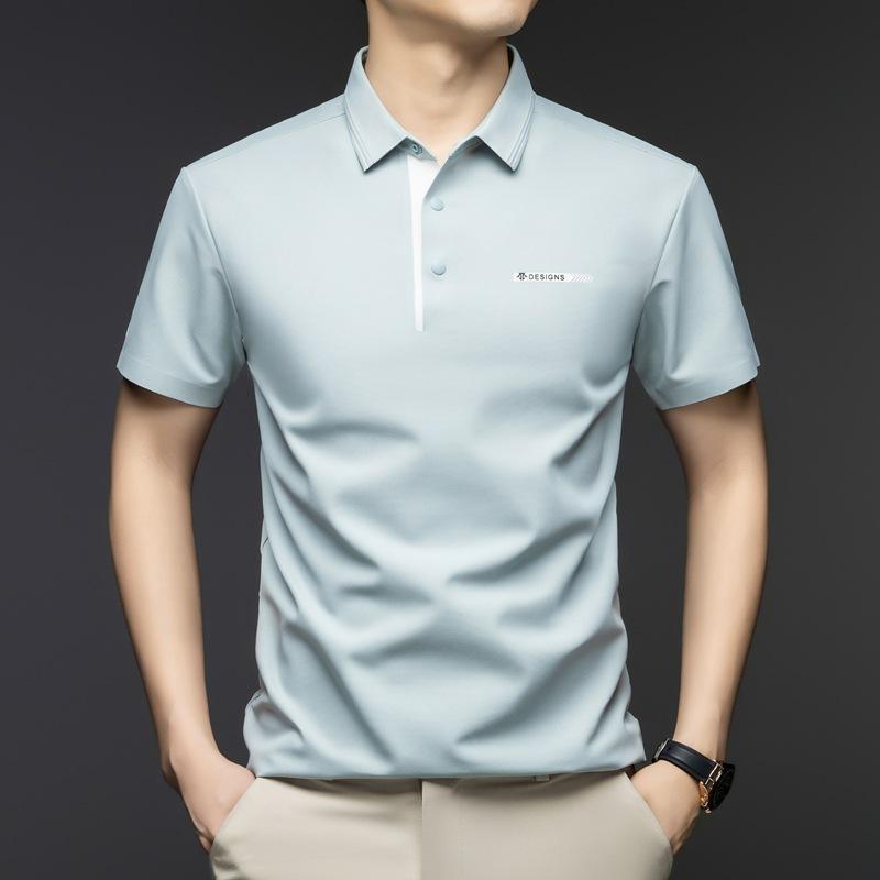 Мужская футболка с коротким рукавом, свободная, средне-зеленая, с отложным воротником, деловая повседневная рубашка поло, одежда для отца, высококачественный топ