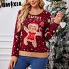 Casual Christmas Sweater Women's Autumn Winter Gingerbread Man Pattern Long-sleeved Pullover Sweater