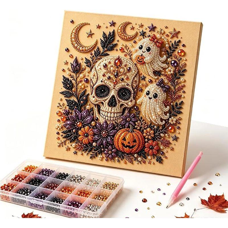 Halloween Ghost Pearl Painting Kit Frameless Creative Diy Craft Set Adult Handmade Artwork Home Wall Decor Perfect Holiday Gift