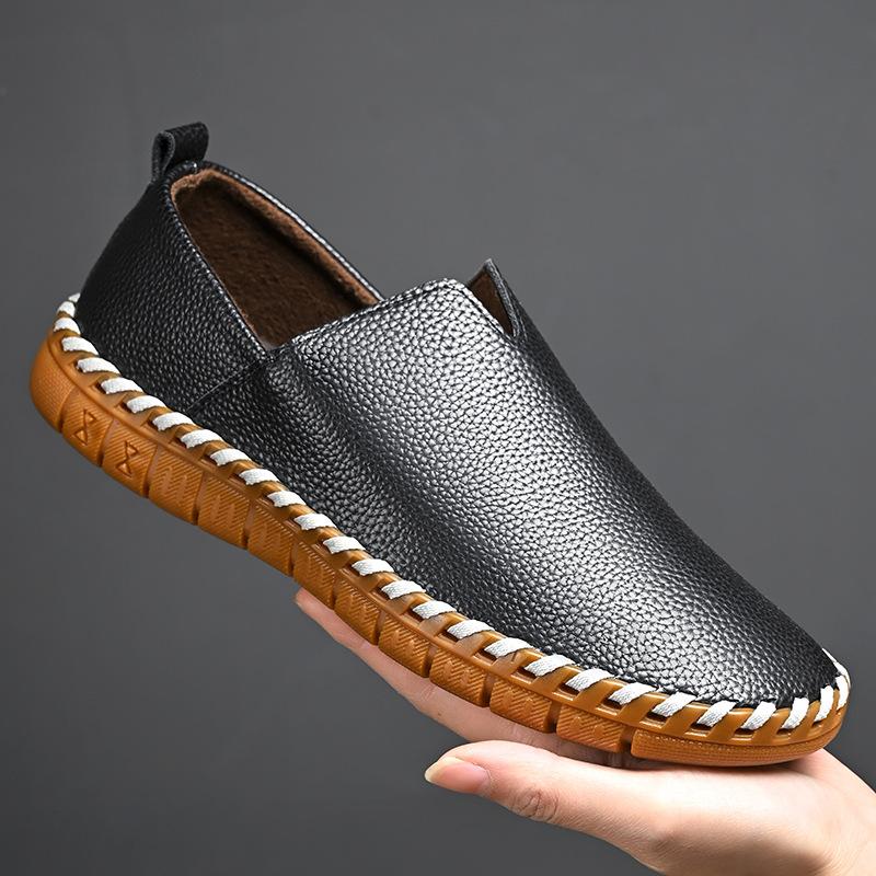 Fashion 2024 New Designer Cow Leather Shoes for Men Fashion Casual Solid Color Spring Autumn Hand Sewn Without Glue Loafers Shoe Male