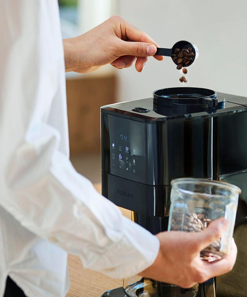 BRUNO Coffee Maker, Fully Automatic, Cone Type, with Coffee Mill, Bean or Powder Compatible, 3-Level Grind Size and Strength Adjustment, Greige,
