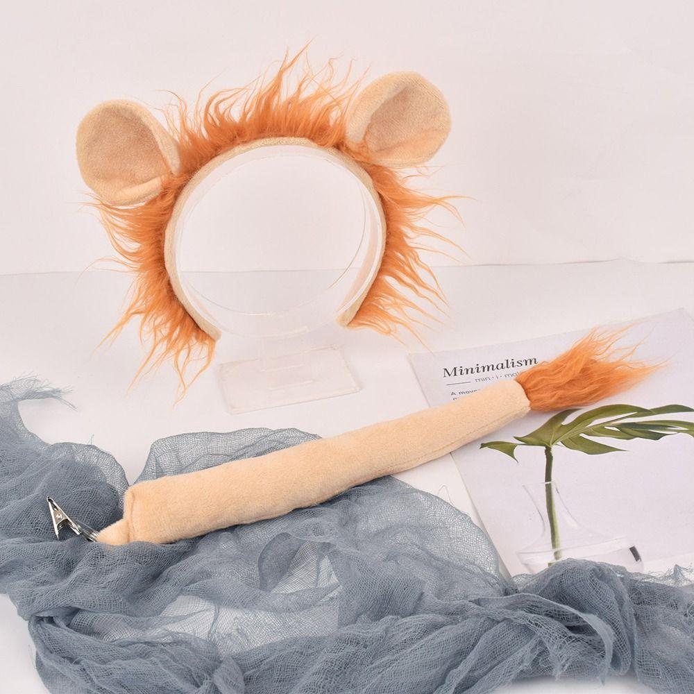 Party Masquerade Animal Costume Lion Headband Set with Ears and Tail Headband Cosplsy Costume