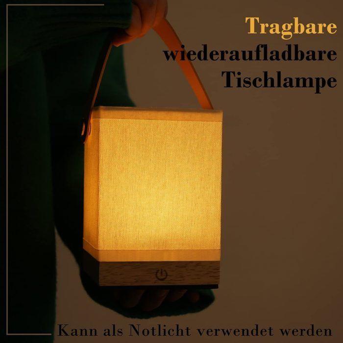 NETTLIFE Lampe de bureau à LED Lampe de Table 3000K Design en forme de seau à main; en bois et tissu; 10 x 10 x 14;4 cm