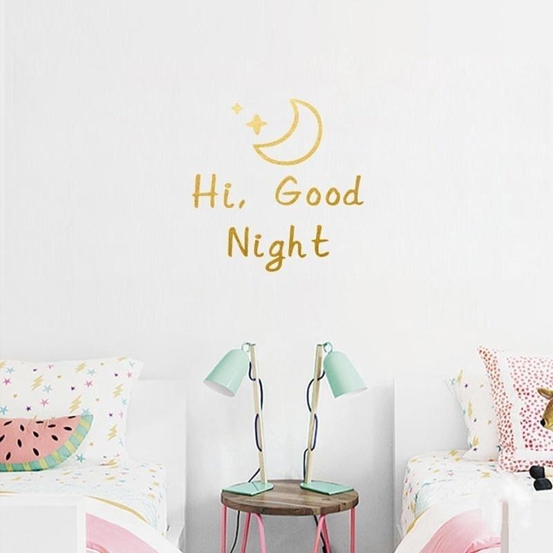 28*30cm Hi Good Night Sticker Black & Gold Color Kids Room Bathroom Decorative Vinyl Wall Art Decal