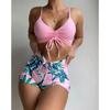 Split Swimsuit High Waist Boxer Print Drawstring European and American Swimsuit