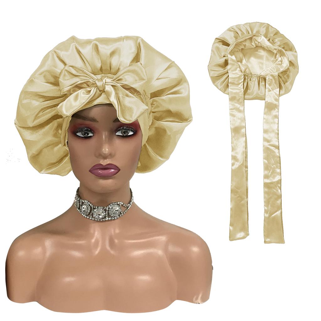 High Quality Personalized LOGO Hair Bonnets with Satin Head Wraps Custom Silk Sleep Tie Bonnet