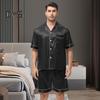 2Pcs/Set Men Pajamas Set Lapel Short Sleeve Single Breasted Tops Elastic Waist Shorts Set Solid Color Satin Sleepwear