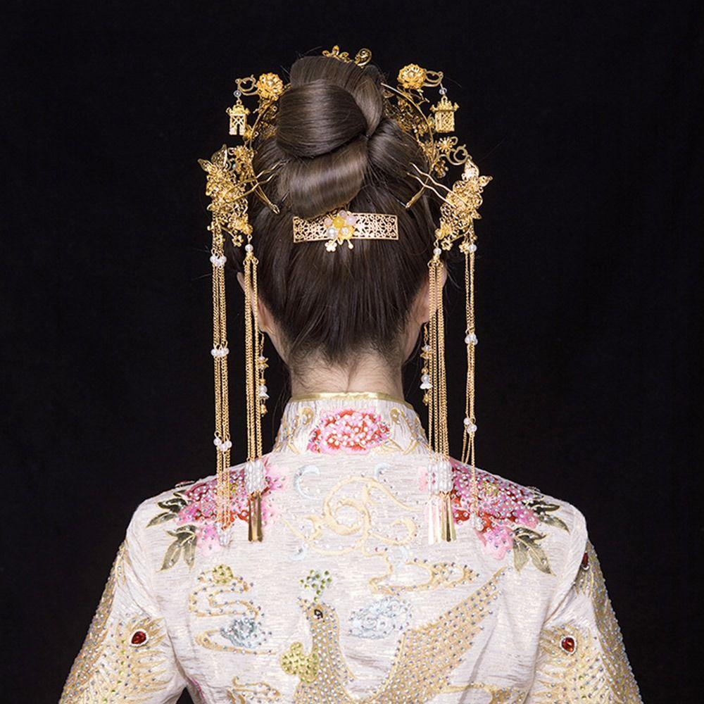 Роскошная свадебная корона для волос в китайском стиле для женщин в стиле ханьфу, ретро-корона для волос невесты, комплект ювелирных изделий