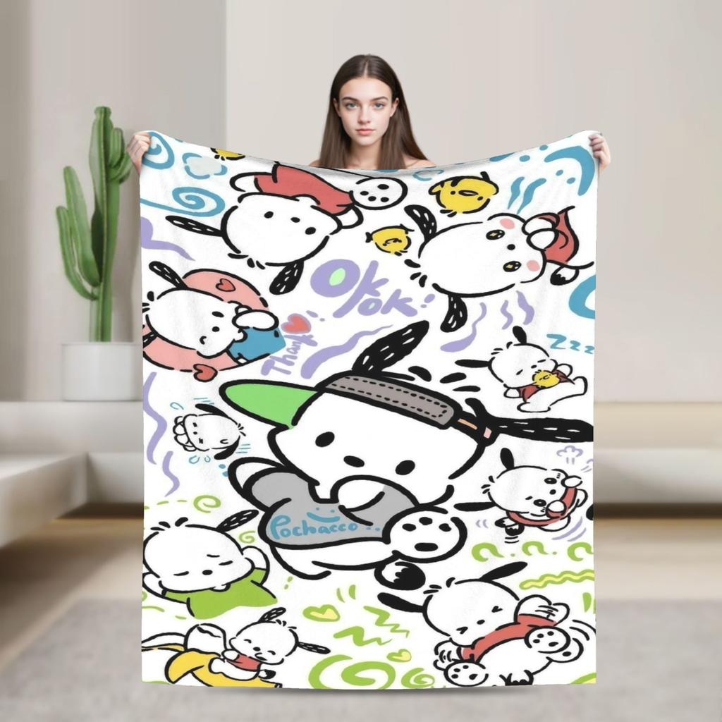 Pochacco Dog Pattern Blanket Cartoon Plush Throw Blankets Airplane Travel Printed Soft Warm Bedsprea