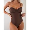 Темно-коричневый пуш-ап однотонный купальник сексуальный цельный купальник женский с оборками по краю стройнящий купальный костюм стройная одежда для плавания боди