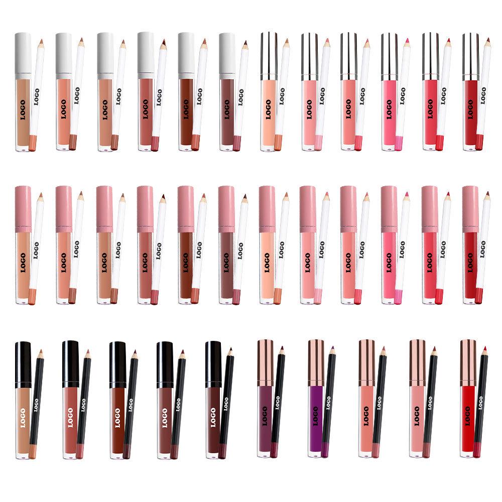 Водостойкий матовый набор карандаша для губ и блеска: Стойкий, Не выцветающий, Не липкий