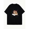 Oversized T Shirt Black Cat Face Breakthrough Print Casual Wear For Women Summer Streetwear Fashion Top