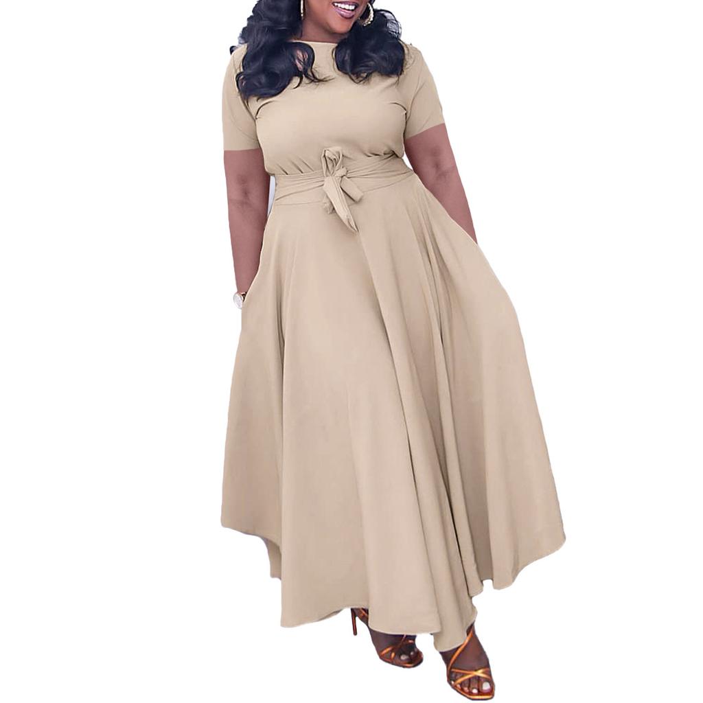 Women's Dress Summer Fashion Temperament Tie Plus Size Dresses