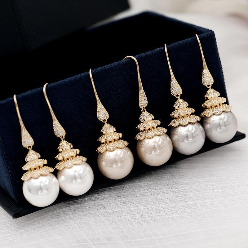 Модные серьги с каплями воды и белым жемчугом, женские роскошные ювелирные изделия для свадебной вечеринки, серебряные иглы с цирконием, серьги-подвески