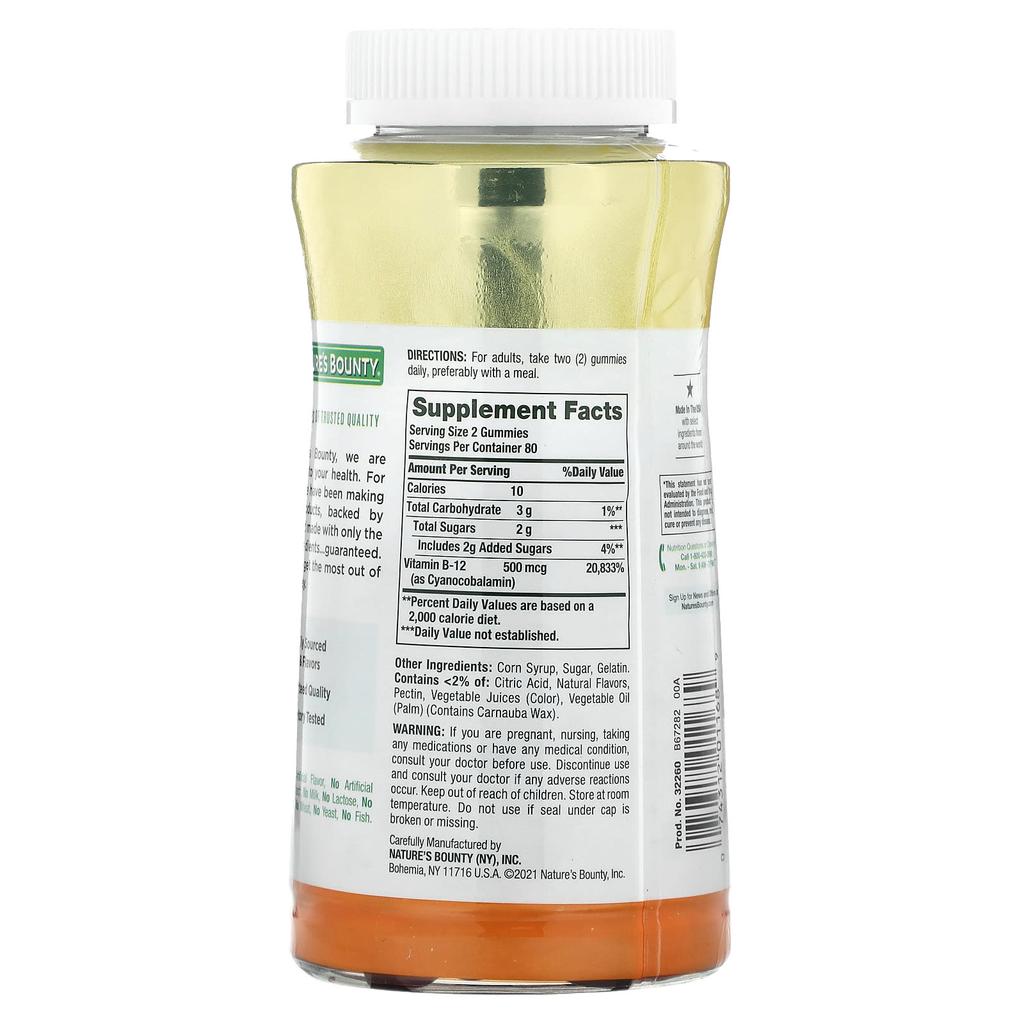 Nature'S Bounty, B-12 Gummies, Raspberry, Mixed Berry & Orange, 160 Gummies (250Mcg/Gummy)