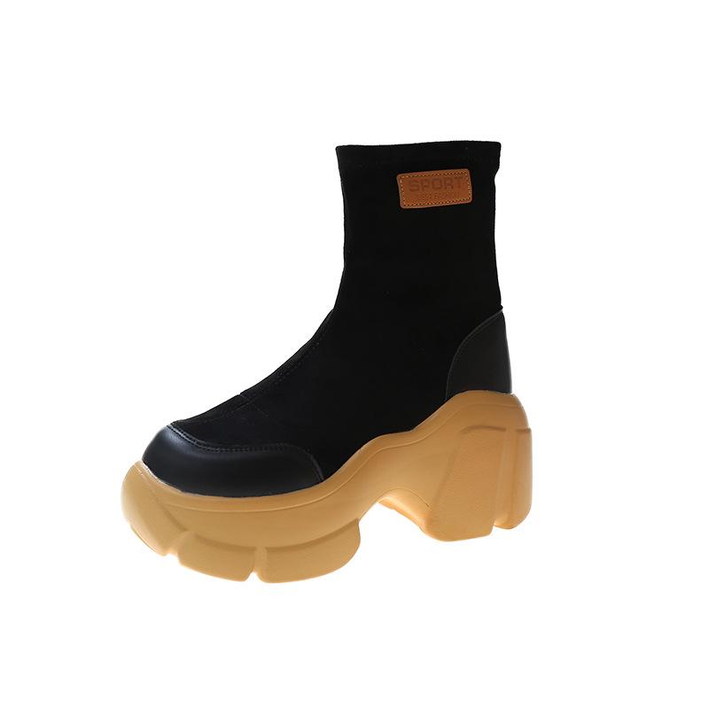 Интернет Знаменитости Носки Сапоги Женские Популярные Осень Зима Маффин Толстая Подошва Модные Средней Трубы Одиночные Сапоги Повседневные Голые Сапоги
