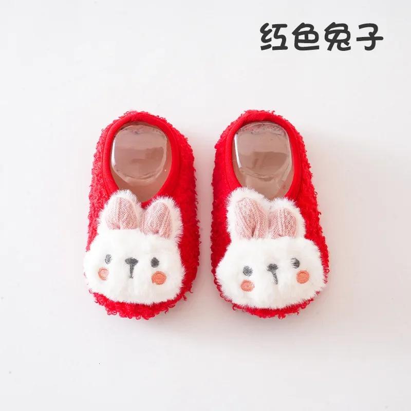 Милые зимние осенние носки-тапочки Kawaii с куклой-кроликом для младенцев, утолщенные нескользящие носки для дома, первые носки для ходьбы для детей