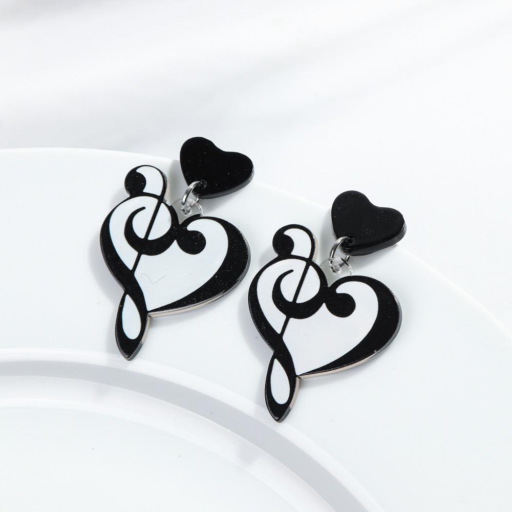 New Music Love Heart Acrylic Earrings for Women Creative Musical Note Peach Drop Earring Trendy Jewelry Valentine's Day Gifts