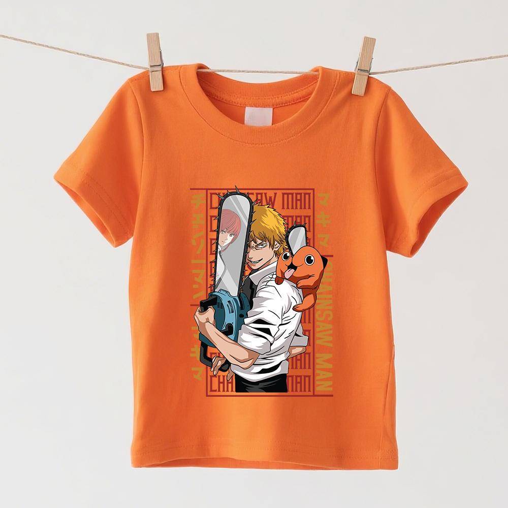 Chainsaw Man Denji Anime Print Boys Girls Cotton T Shirt Kids Short Sleeve Top Summer Soft Casual Wear