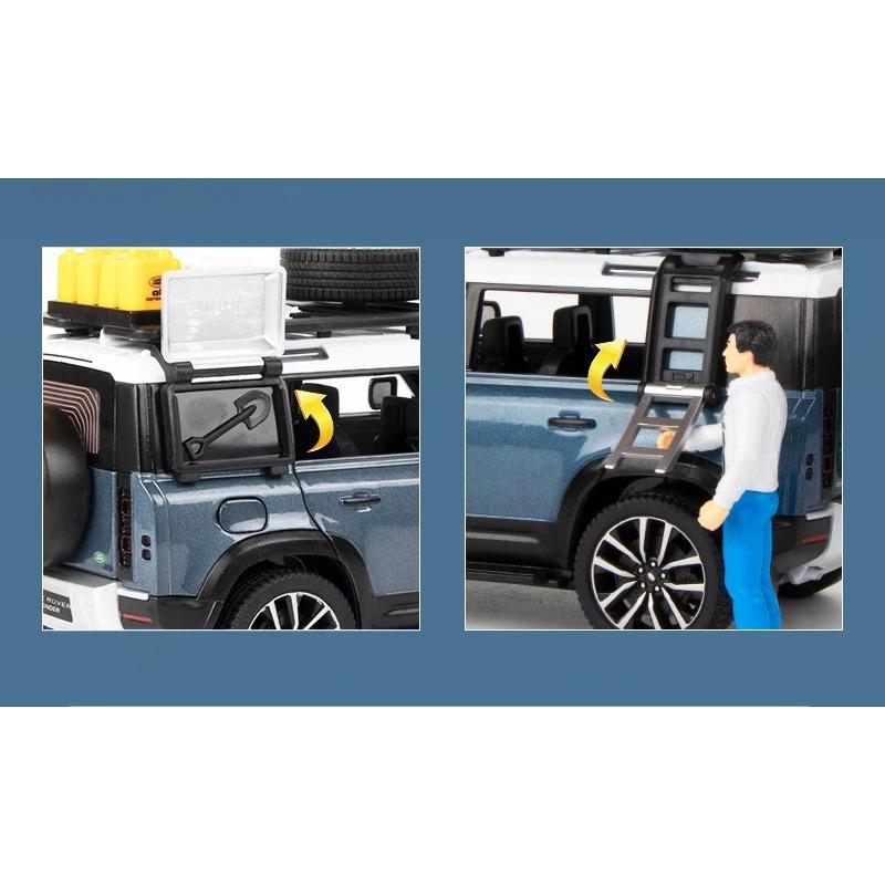 1/32 Land Rover Defender с инструментами Литые из сплава и игрушечные транспортные средства Модель игрушечной машины Коллекция со звуком и светом Детская игрушка Подарок