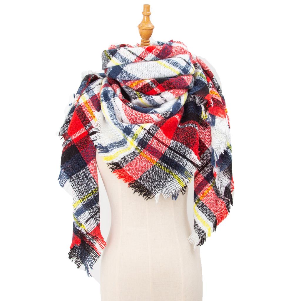 Spring Autumn Winter Shawl Ladies Plaid Triangle Scarf