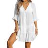 Summer V Neck Ruffle Dress With Spliced Cotton Fabric For Beachwear And Sun Protection