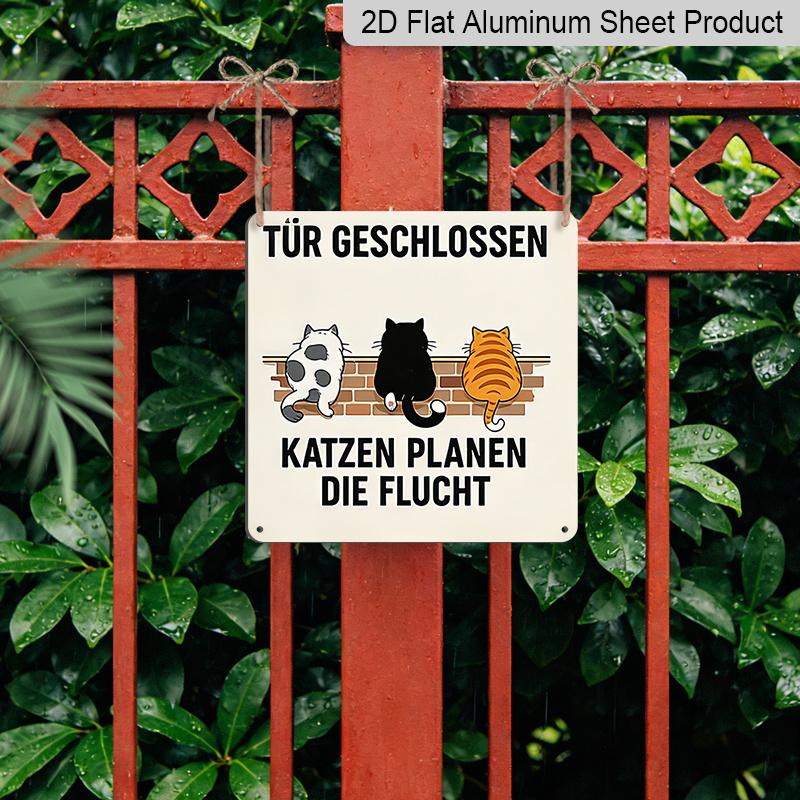 2D Flat 1pc, Decorative Aluminum Plaques and Ornaments, Cat-Themed, Classic Retro Style, Perfect for Porches, Patios, Garages, and Gardens, Great