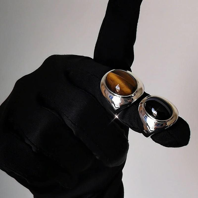 Премиальное Металлическое Покрытие Медью Платиной Кольцо с Тигровым Глазом Агатовым Пятнистым Камнем Личность и Характер Уникальное Кольцо Женское