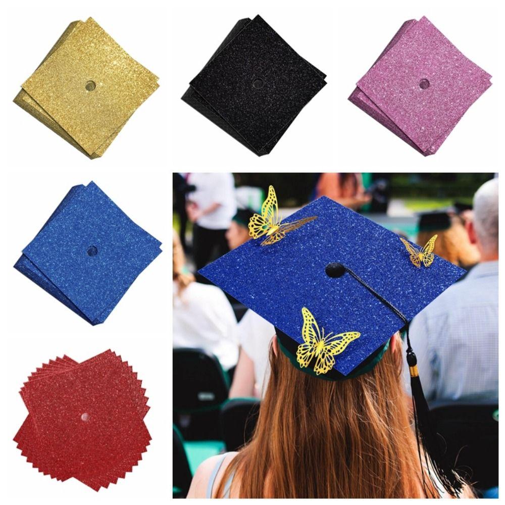 10 Sheets Creative Grad Cap Decorations DIY Glitter Foam Paper  University
