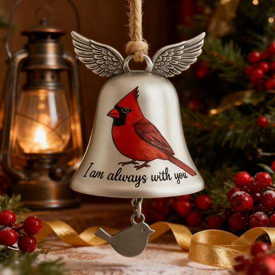 Christmas Bell Ornament Collectible Holiday Angel Wing Bell Engraved Christmas Pendant Memorial Decoration