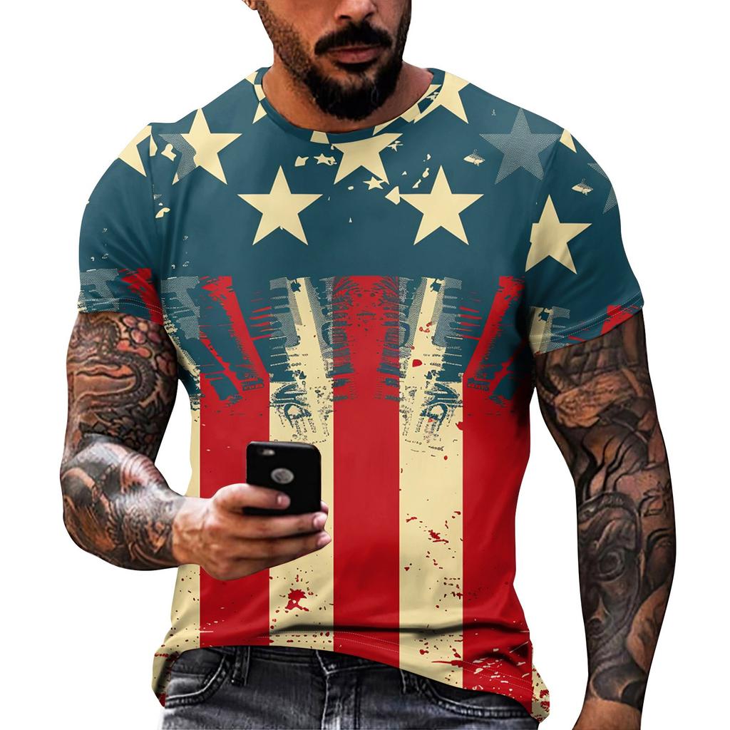 Принт «День независимости» — мужская повседневная футболка с круглым вырезом и короткими рукавами