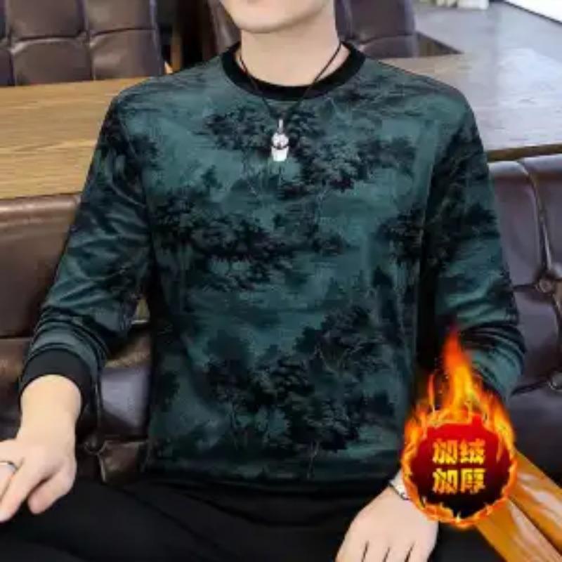 Осенне-зимняя толстовка из золотого бархата, мужская повседневная красивая футболка с длинными рукавами, утолщенная теплая базовая рубашка, топ
