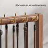 Solid Wood Calligraphy Brush Holder: Desktop Pen Rack with Scholar's Treasures Ornament and Metal Hook Design.