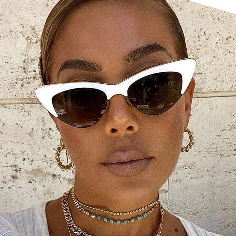 Vintage White Cat Eye Sunglasses Women Fashion Small Half Frame Eyewear Travel Sexy Sun Glasses