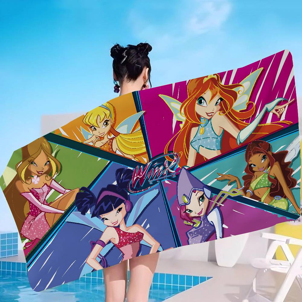 Девочка W-Winx Clubs Микрофибровое одеяло Быстросохнущие пляжные полотенца Большой размер Печать Супервпитывающее полотенце-одеяло для бассейна