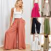 Summer Women's Casual Wide Leg Pants with Elastic Slimming  Waistband