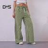 Женские длинные брюки с низкой посадкой, эластичной талией, регулируемыми шнурками, повседневными брюками с карманами, свободными широкими брюками