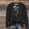 Women Autumn Tops Starry Sky Dolphin Print Causal Long Sleeve T-shirt Top Blouse