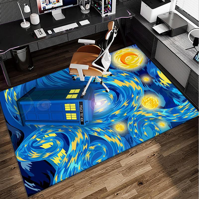 Tardis In Starry Night Office Rug Chair Mat, Game Carpet, Suitable for Front Door, Bedroom, Living Room, Desk, Holiday Gift