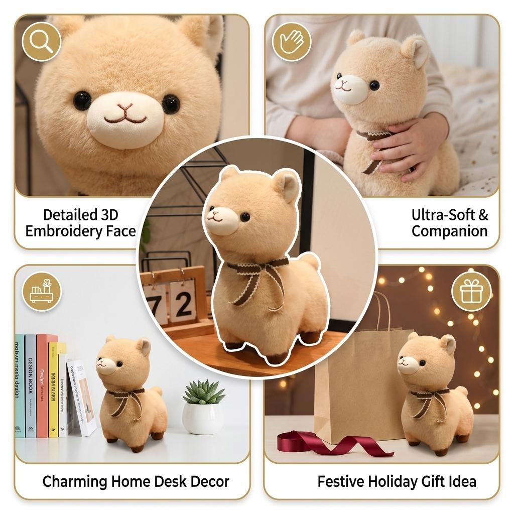 Alpaca Plush Toy Stuffed Animal Decor Ornament Soft Realistic Design